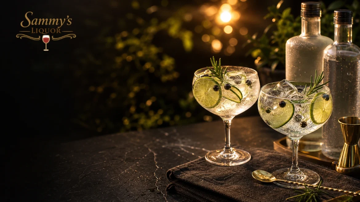 Sammy’s Liquor summer gin cocktails with lime and rosemary.